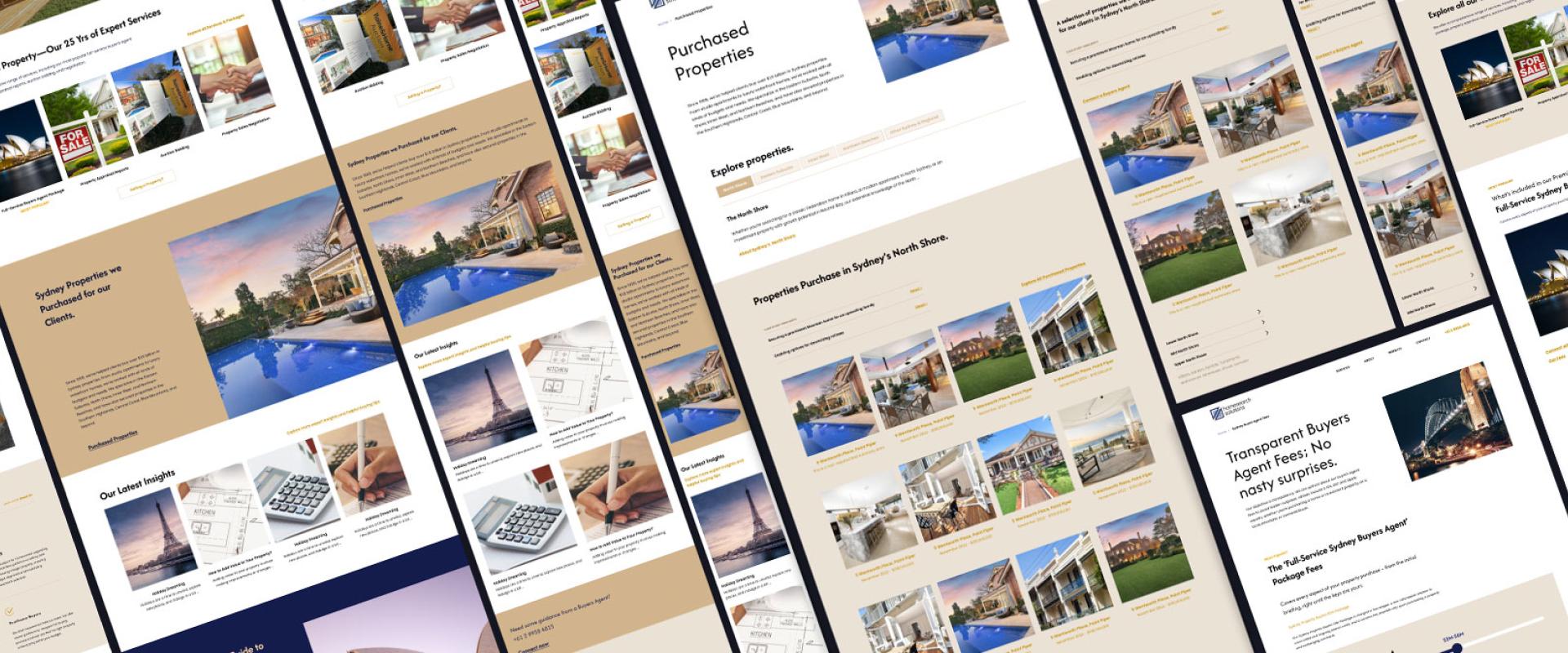 High-fidelity page designs for the HomeSearch Solutions website