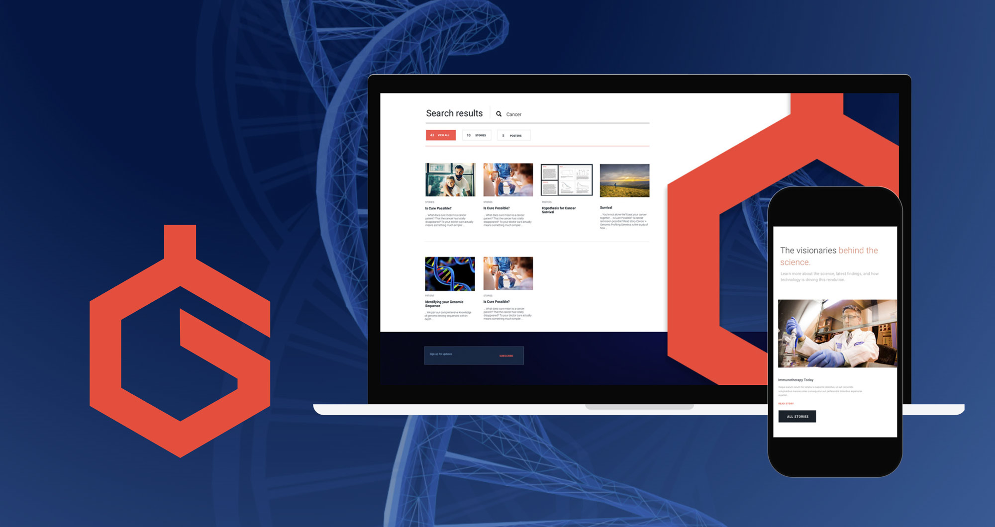 Immunogenomics logo and brand identity across web and mobile