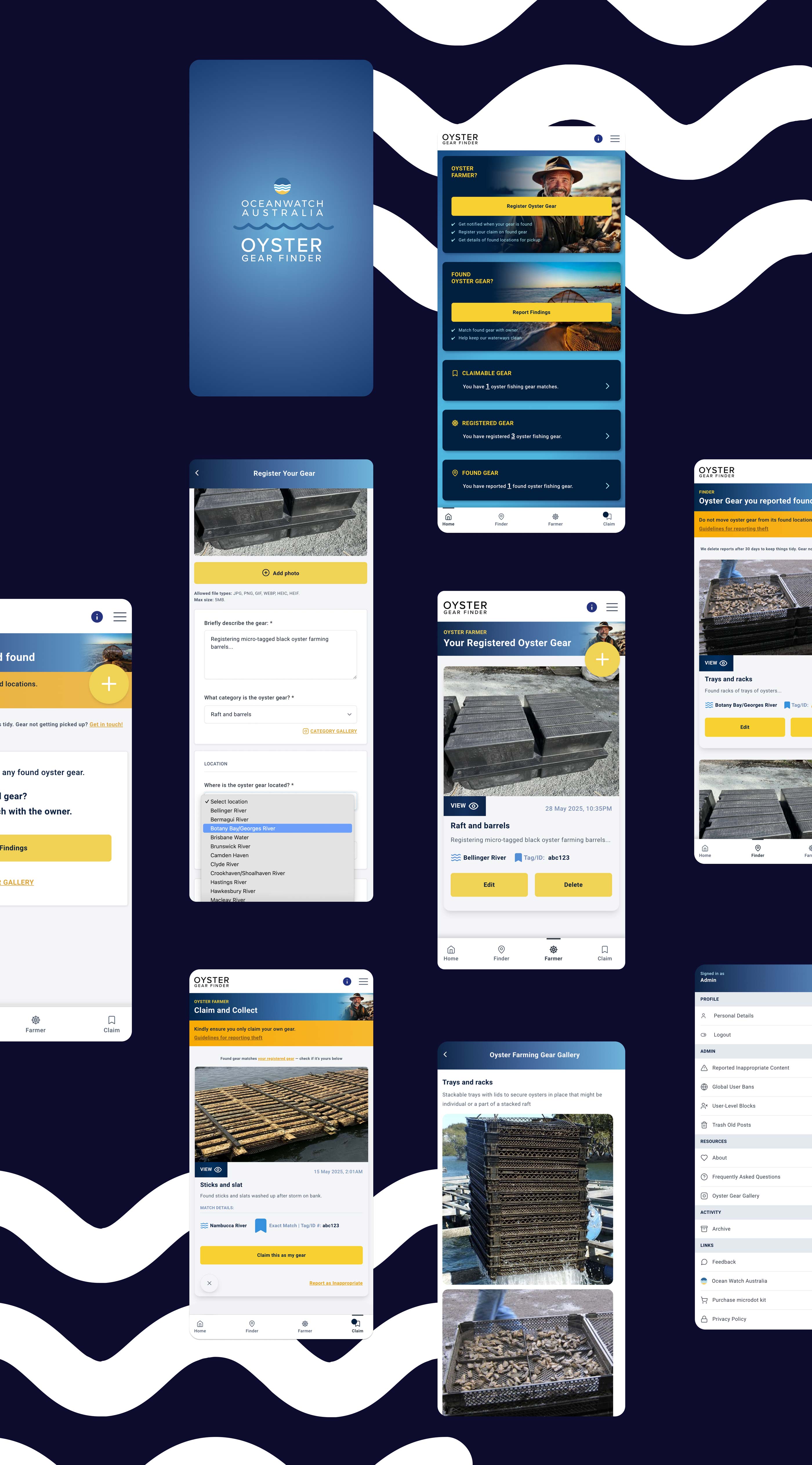 High-fidelity designs for the OceanWatch Oyster Gear Finder app