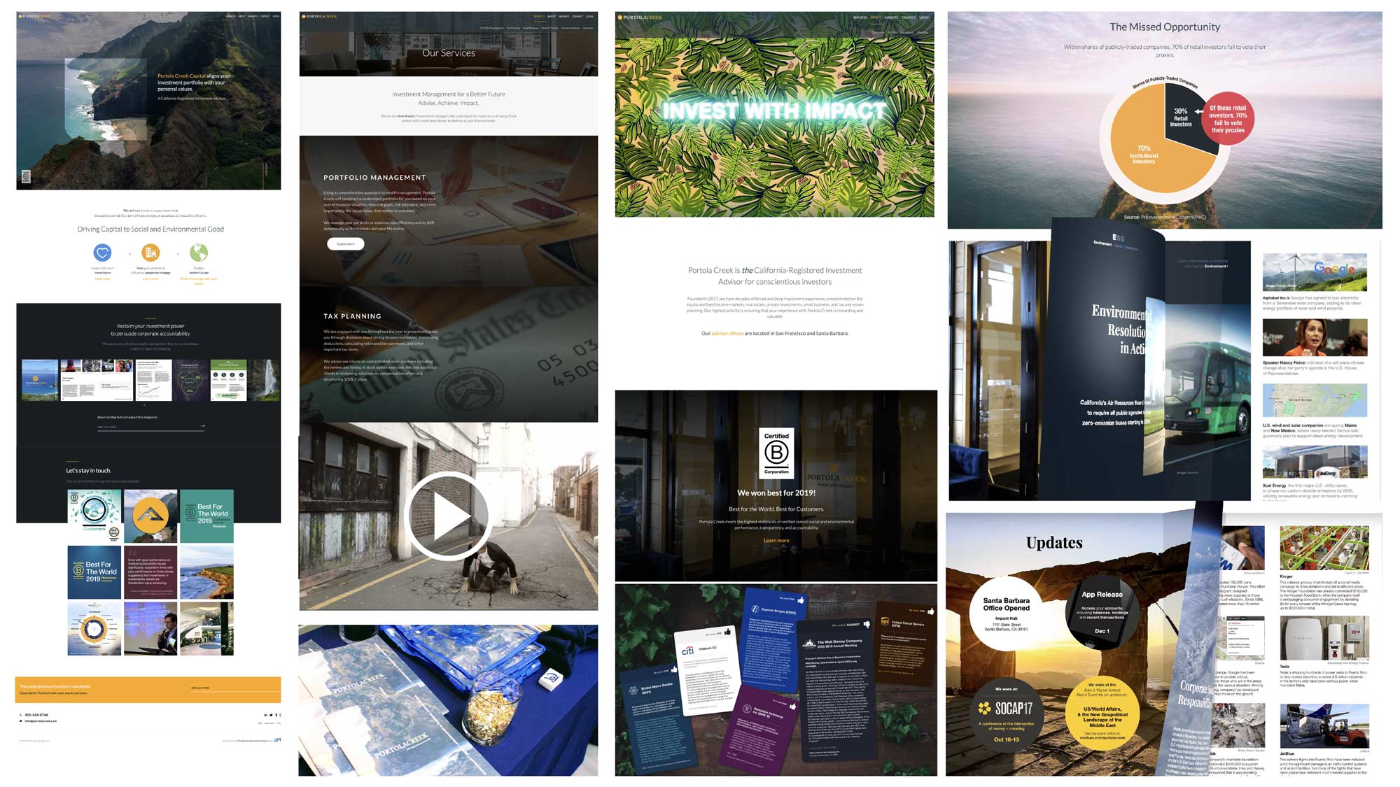 High-fidelity page designs for the Portola Creek Capital website