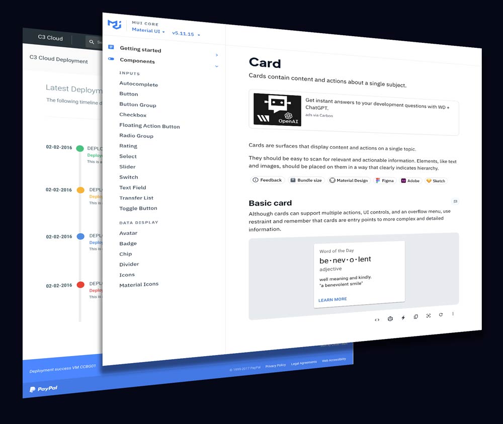 High-fidelity Material UI dashboard design for PayPal's Cloud C3 monitoring interface